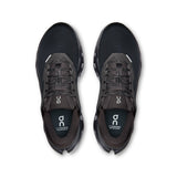 Men's On Cloudrunner 3 Waterproof road running shoes in black with blue accents, featuring breathable mesh and cushioned soles.