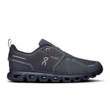 Women's On Cloud 6 Waterproof active life shoes in black and gray with breathable mesh and cushioned soles.
