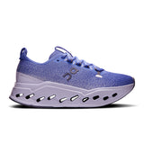 Women's On Cloudsurfer Max road running shoes in black and white, featuring cushioned midsoles and breathable mesh uppers.