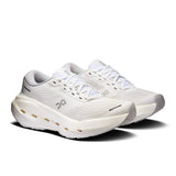 On Cloudrunner 3 Max women's road running shoes in white and gray with cushioned soles and breathable mesh upper.
