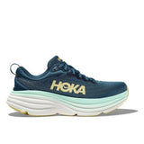 Men's Hoka Bondi 8 running shoes in D-width, featuring a lightweight design with supportive cushioning and a breathable mesh upper.