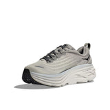 Men's Hoka Bondi 8 shoes in D-width with a sleek design, featuring a cushioned sole and breathable upper for comfort.