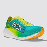 Hoka Rocket X 2 running shoes in black with white accents, featuring cushioned soles and breathable mesh upper.