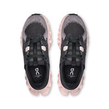 Women's On Cloudswift Amp active lifestyle shoes in black with white accents, featuring cushioned soles and breathable mesh upper.