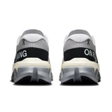Men's On Cloudmonster 3 Hyper road running shoes with grey and blue design, featuring cushioned soles and breathable upper material.