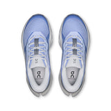 Women's On Cloudrunner 3 road running shoes in gray and white with cushioned soles and breathable mesh upper.