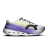 On Cloudboom Max men's road running shoes with black and white design, featuring lightweight cushioning and sporty style.