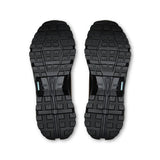 On Cloudrock Low Waterproof men's hiking shoes, black with rugged outsole, designed for durable outdoor trekking.