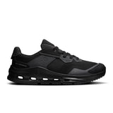 On Cloudnova Rift men's active lifestyle sneakers in black with white accents, showing side view and textured sole.