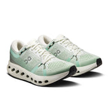 Women's On Cloudsurfer 2 road running shoes with lightweight design and breathable mesh upper, shown in black and pink accents.