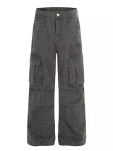 Men's vintage washed cargo pants by Trendsi, showing relaxed fit with multiple cargo pockets and faded denim texture.