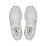 Women's On Cloudmonster 3 road running shoes with black and white design, featuring cushioned soles and breathable mesh upper.