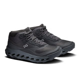 Men's On Cloudhorizon 2 Mid Waterproof hiking shoes, gray with black accents, showing the rugged outsole and waterproof material.