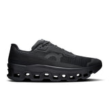 Men's On Cloudmonster Void active life sneakers in black with blue accents, showcasing the cloud cushioning and breathable mesh upper.
