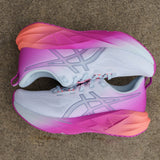 Women's ASICS Novablast 5 neutral daily trainers with breathable mesh upper and cushioned midsoles for comfortable running.