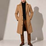 Men's wool blend overcoat by Zexov, a classic long winter coat in dark gray with a tailored fit and button closure.