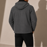Men’s fleece-lined hooded jacket by Zexov, casual winter zip-up jacket with a hood and warm interior, suitable for cold weather.