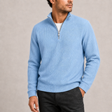Men’s ribbed quarter-zip sweater by Zexov, smart casual knit jumper featuring a ribbed texture and a quarter-zip collar.