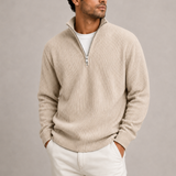 Men’s ribbed quarter-zip sweater by Zexov, smart casual knit jumper featuring a ribbed texture and a quarter-zip collar.