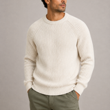 Men’s heavyweight fisherman rib knit sweater by Zexov, featuring a thick, textured knit pattern in a cozy, classic style.