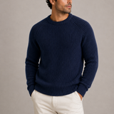 Men’s heavyweight Fisherman rib knit sweater by Zexov, featuring a cozy, textured knit with a classic crewneck design.