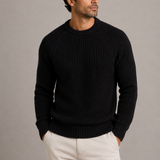 Men’s heavyweight fisherman rib knit sweater by Zexov, featuring a cozy, textured knit design in neutral tones.