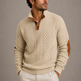 Men’s Zexov jacquard crew neck knit sweater with intricate pattern, soft fabric, and classic fit displayed on a neutral background.