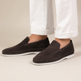 Men’s suede loafers by Zexov, smart casual slip-on shoes with a sleek design and comfortable fit, shown in a close-up view.