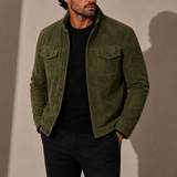 Men’s suede jacket by Zexov with a stand collar and button-up design, featuring a casual style in a rich suede finish.