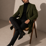Men’s Zexov overcoat in classic tailored smart casual style, showcasing a sleek, dark-colored outerwear with a structured fit.