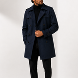 Men's double-breasted trench coat jacket by Zexov, featuring a smart casual style with a sleek, tailored fit and classic design.
