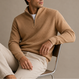 Men’s textured knit quarter zip sweater with stand collar by Zexov, showcasing a stylish, cozy pullover design.