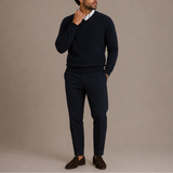 Men's Zexov V-neck sweater, classic knit long sleeve pullover in neutral color, shown on a model.