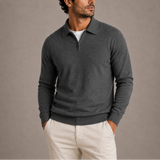 Men’s Zexov quarter-zip polo knit sweater in navy, featuring a ribbed collar and textured knit fabric for a casual, stylish look.