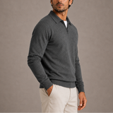 Men’s Zexov quarter-zip polo knit sweater featuring a classic collar and textured knit fabric, displayed on a neutral background.