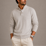 Men’s long sleeve knit polo sweater by Zexov, featuring a classic collar, textured knit pattern, and ribbed cuffs.