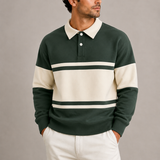 Men’s retro colour block polo sweatshirt by Zexov featuring long sleeves and vibrant color blocking design.