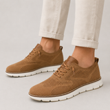 Men’s lightweight knit walking sneakers by Zexov with lace-up design, featuring breathable material and casual athletic style.