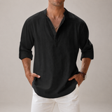Men’s cotton linen summer shirt by Zexov, lightweight and breathable, shown laid flat with collar and button details.