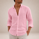 Men’s lightweight linen button-down casual shirt by Zexov, showing a relaxed fit with a classic collar and button front.