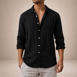 Men’s lightweight linen button-down shirt by Zexov, showing a casual regular fit with a relaxed fit and front buttons.