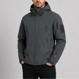Men's waterproof tactical jacket by Zexov, hooded windproof softshell coat with outdoor durability and functional design.