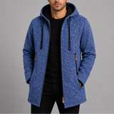 Men's casual long coat by Zexov, hooded zip-up outdoor jacket with a relaxed fit and functional design, suitable for everyday wear.