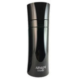 Giorgio Armani Code men's cologne bottle, 2.5 oz, with sleek black and gold design, showcasing elegant packaging.