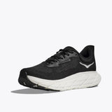 Women's Hoka Arahi 7 Wide running shoes in black and white with supportive design and wide D-width fit.