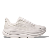 White women's Hoka Bondi 9 wide running shoes with cushioned soles and supportive design.