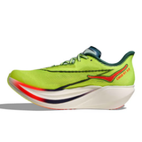 Hoka Cielo X1 3.0 running shoes in neon yuzu and thyme colors with breathable mesh upper and cushioned sole.