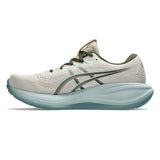 Men's ASICS GEL-Cumulus 28 neutral daily trainers in taupe and vintage khaki, with breathable mesh upper and cushioned sole.