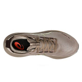 Men's ASICS GEL-Nimbus 27 LUXE neutral daily trainers in taupe grey with cushioned design and breathable mesh upper.