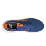 Men's ASICS GEL-Nimbus 28 Wide neutral daily trainers in twilight blue and Anzu colors, showcasing the comfortable running shoe design.